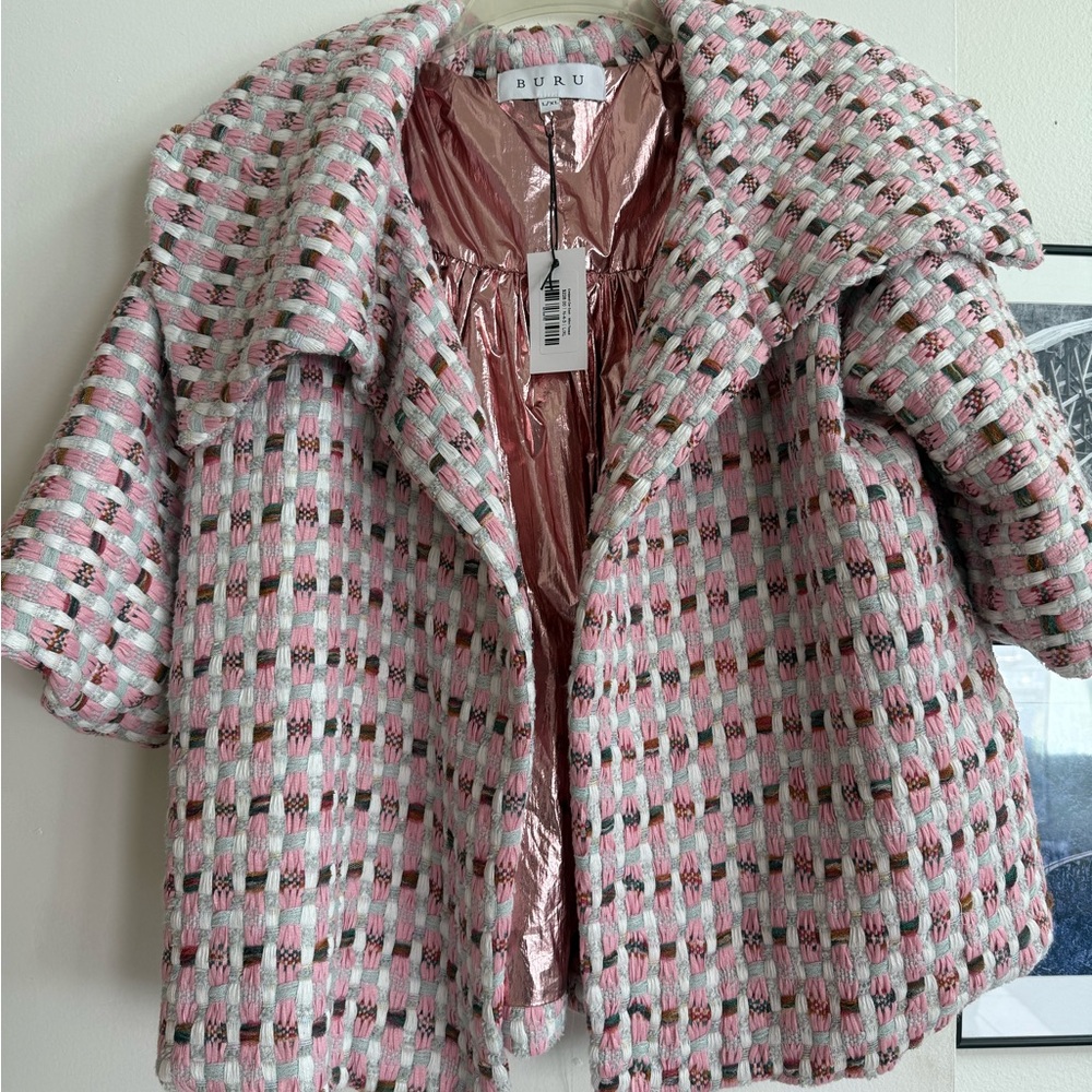 BURU Pink Tweed Cropped Car Coat L/XL